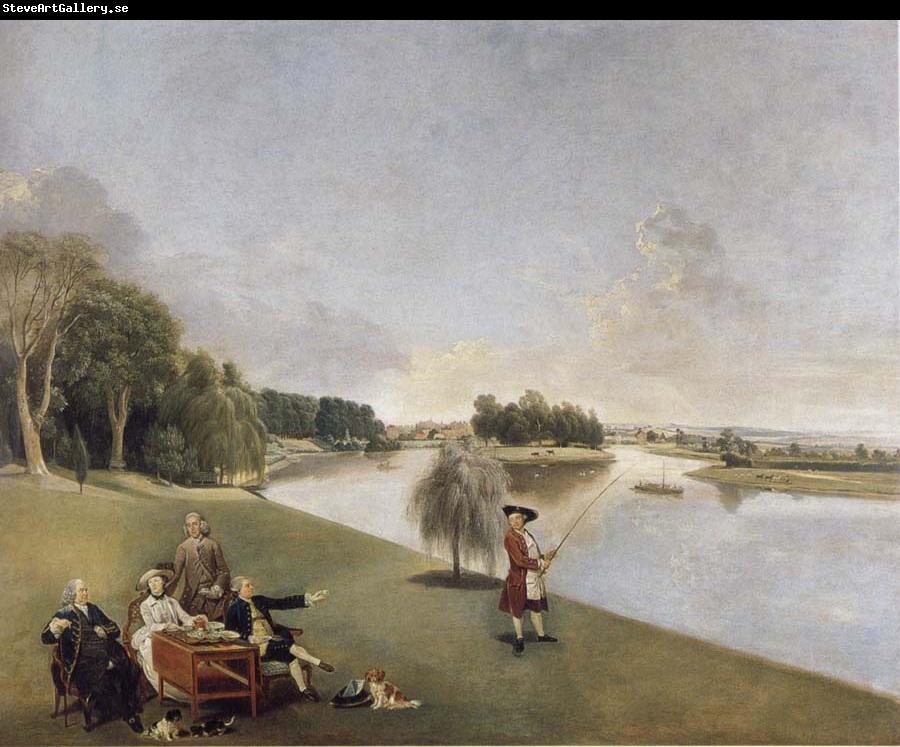 Johann Zoffany A View of the grounds of Hampton House with Mrs and Mrs Garrick taking tea